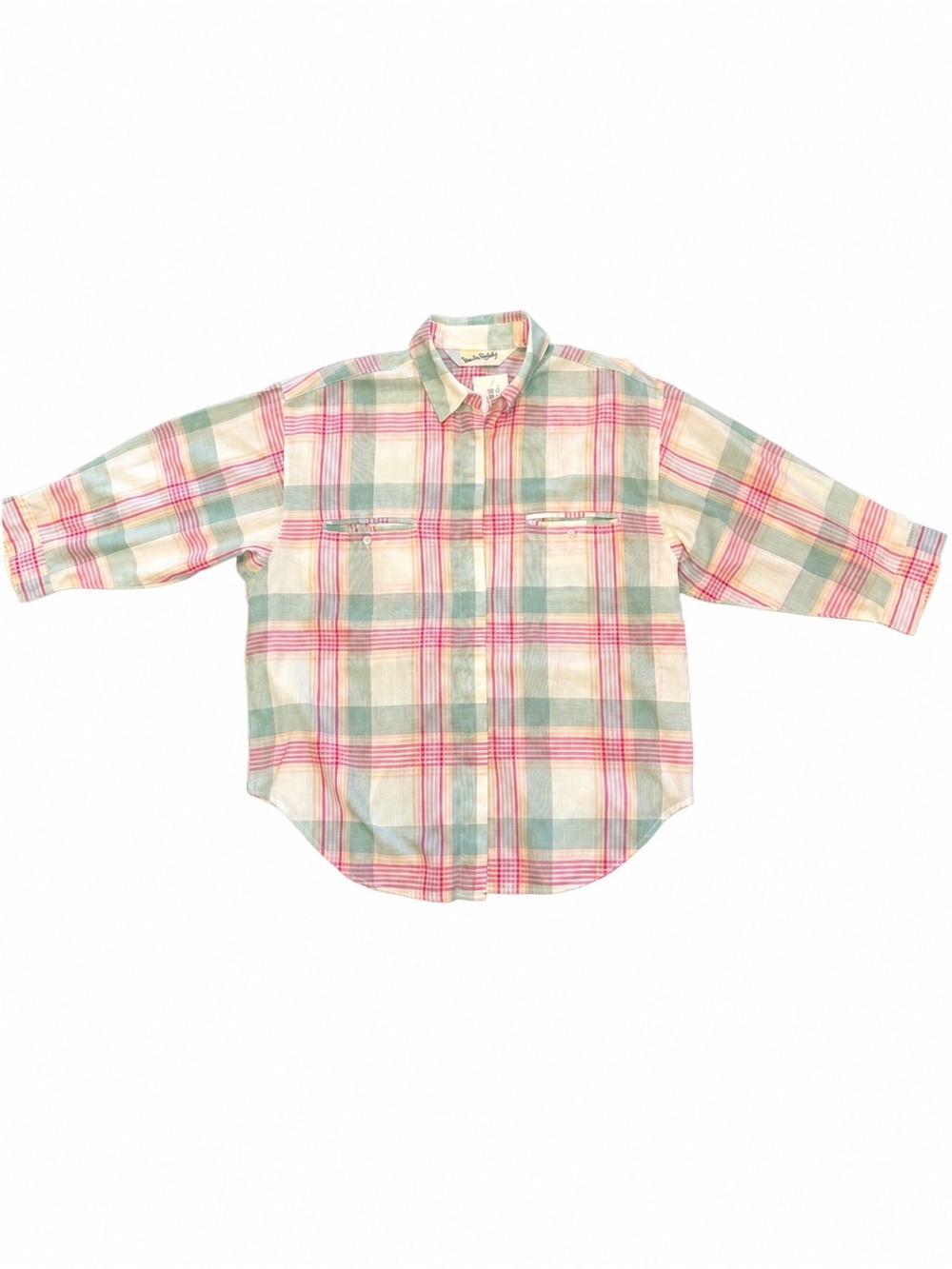 Vintage Diane Von Furstenberg GEM! Plaid Button-Down in Green & Pinks